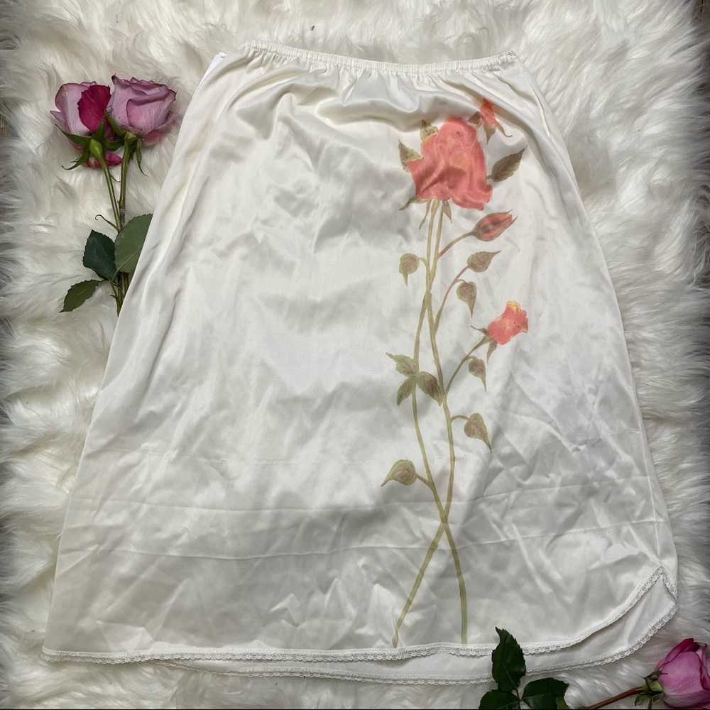 Vintage Off White Floral Satin Slip Skirt